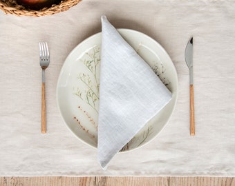 White linen napkin set of 2. Handmade, stone washed linen napkin set. White linen napkins. Table decor, table linens.
