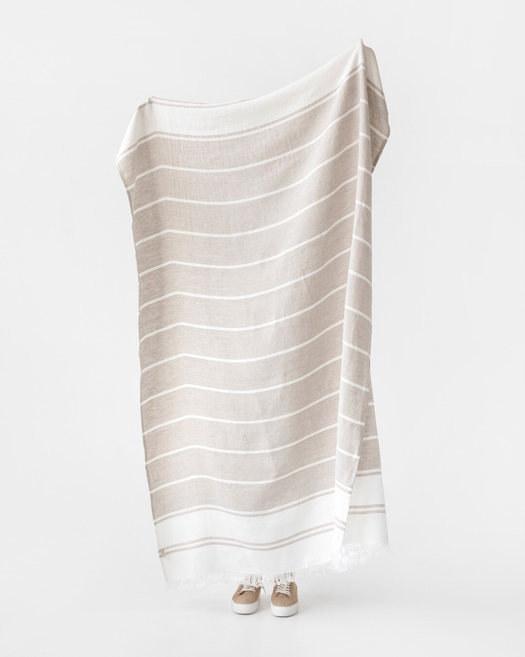 Linen Beach Towel in Ecru Stripe Linen Towel Beach Blanket Etsy