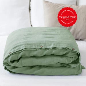Matcha Green Linen Duvet Cover – Stonewashed Flax Bedding – Breathable Thermoregulating Comforter – Queen King OEKO TEX Certified Linen Set image 1