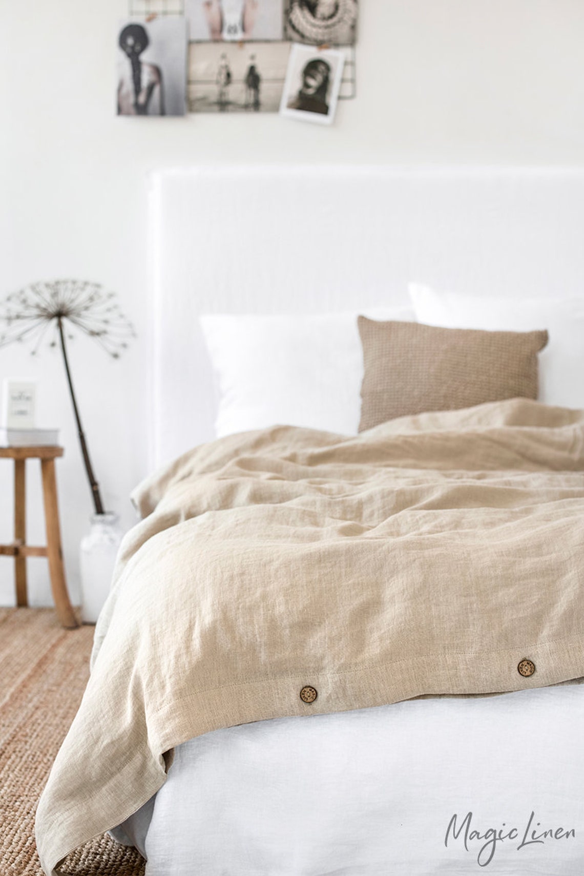 Linen duvet cover in Natural Linen Oatmeal color. Custom Etsy