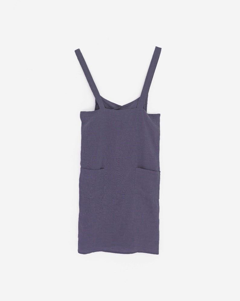 Japanese cross back linen apron 50% Off. Japanese apron. Linen cross over apron. No ties linen apron. Pinafore apron for woman. Purple charcoal