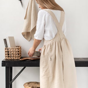 Linen pinafore apron Pinafore dress with pockets Stonewashed linen apron for cooking and gardening image 2