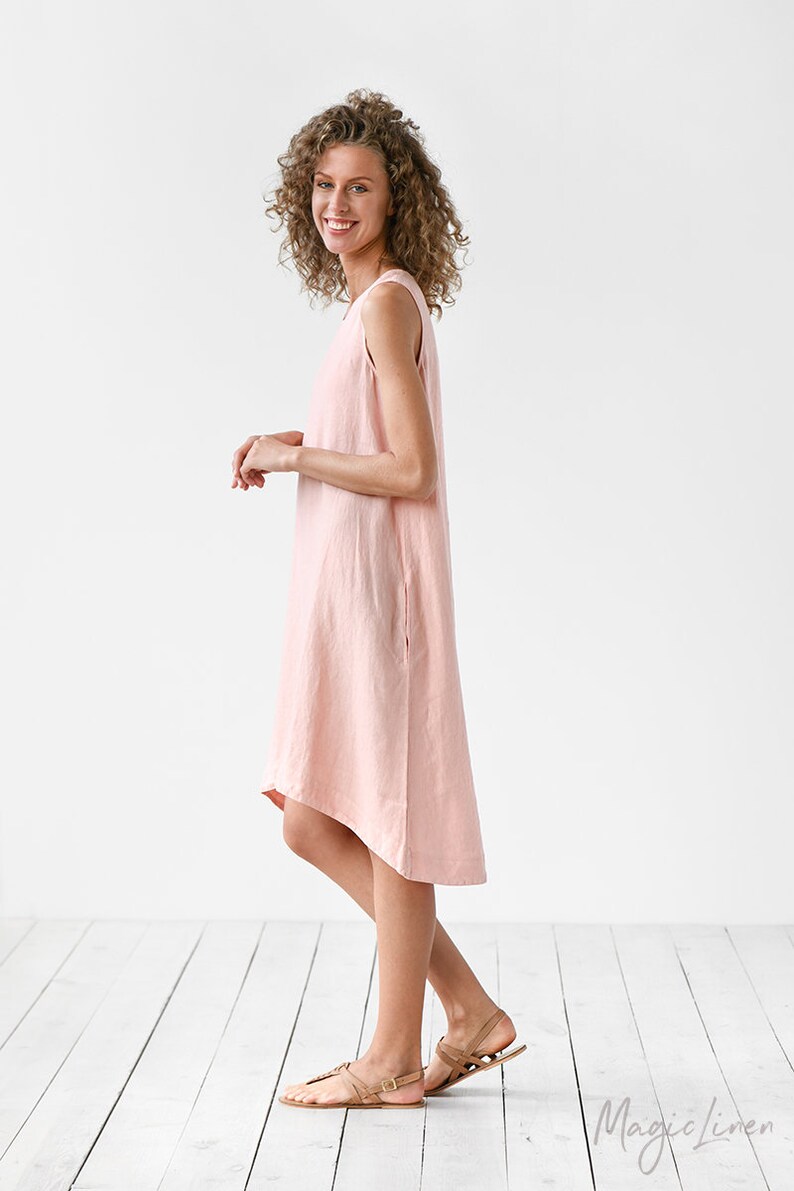 Light pink linen dress TOSCANA. Sleeveless linen dress. 