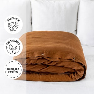 Linen duvet cover in cinnamon color. Washed linen bedding. Custom sizes. Farmhouse decor