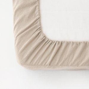 Linen fitted sheet in Natural Linen Oatmeal color. King / Queen bed sheet. image 3