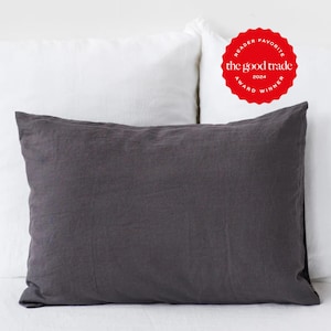 Charcoal Gray Linen Pillowcase – Soft Stonewashed Sham – Custom Size Dark Flax Pillow Cover – Decorative Euro or Body Pillow Accent