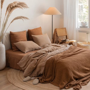 Linen bedding set in Latte. King, Queen duvet cover set. 3 piece washed linen set includes two pillowcases. image 9