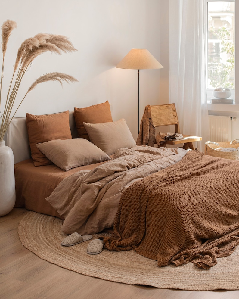 Linen bedding set in Latte. King, Queen duvet cover set. 3 piece washed linen set includes two pillowcases. image 9