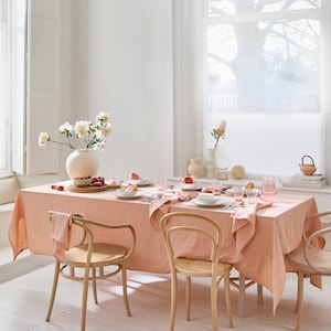 Linen tablecloth in various colors. Round, square, rectangular table linens. Custom linen fabric tablecloth. Peach