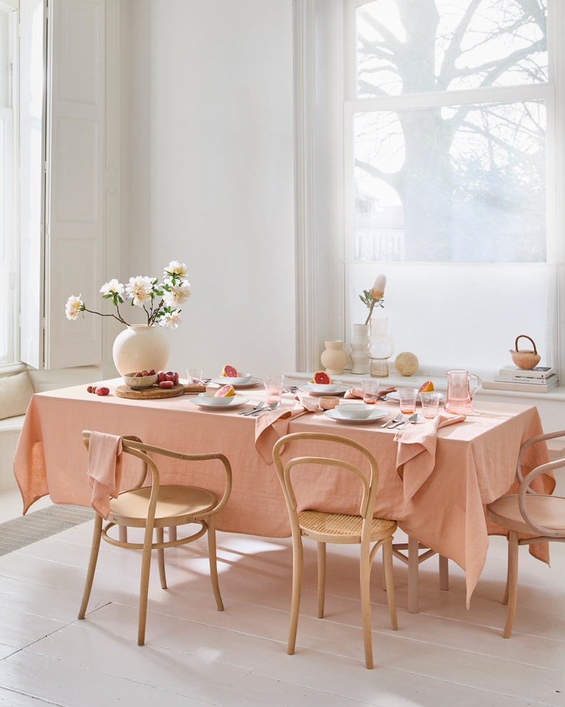 Linen tablecloth in various colors. Round, square, rectangular table linens. Custom linen fabric tablecloth. Peach