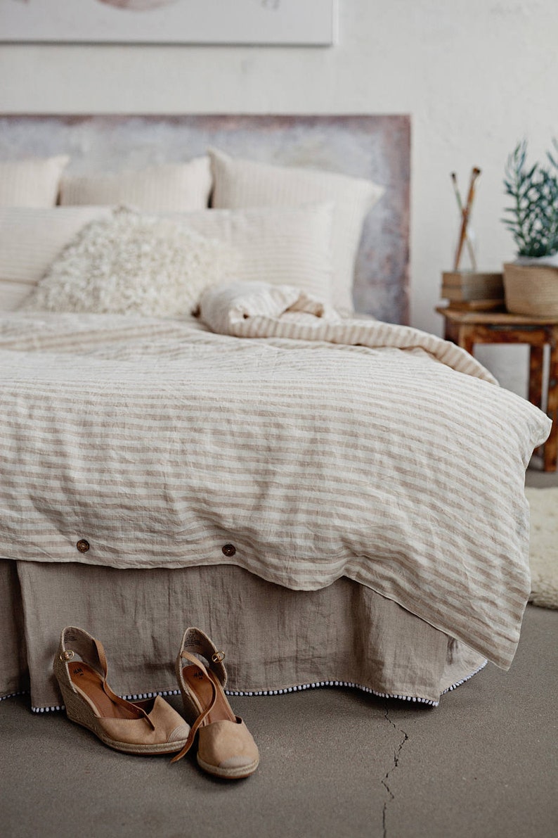 MagicLinen stripe khaki and white bedding