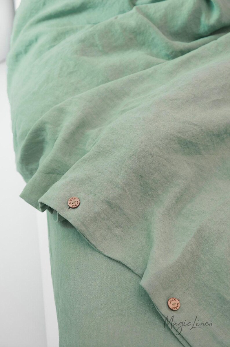 Matcha Green Linen Duvet Cover – Stonewashed Flax Bedding – Breathable Thermoregulating Comforter – Queen King OEKO TEX Certified Linen Set image 3