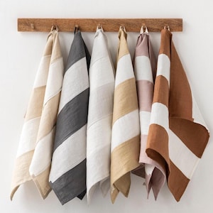 Striped Linen Tea Towel – Zero Waste Kitchen Towel – Sustainable Stone Washed Dish Cloth – Guest Hand Towel – Eco Friendly Linen Towels