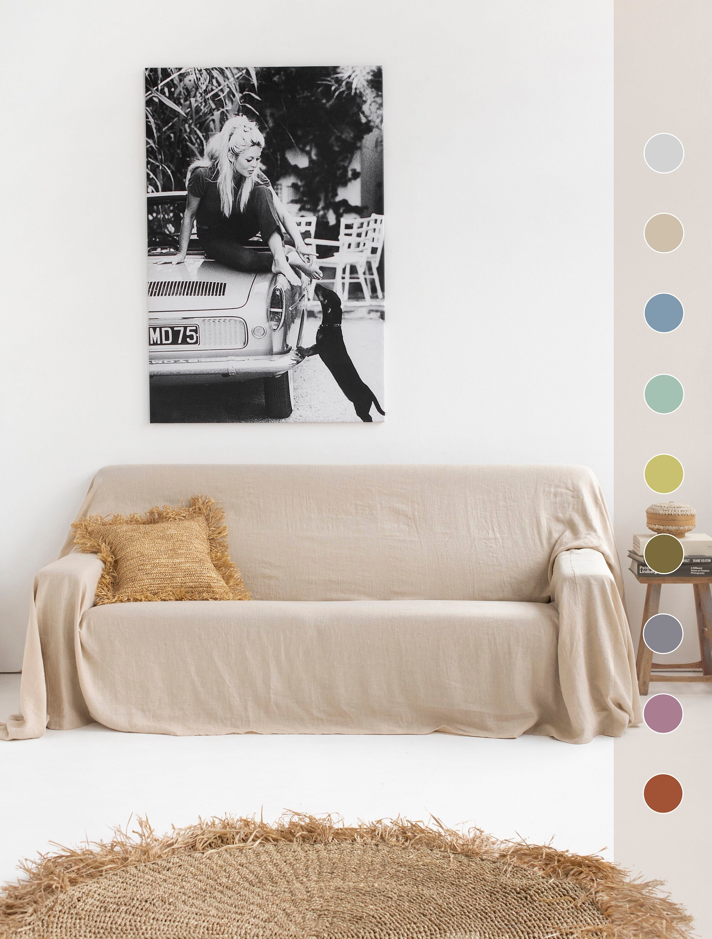Linen couch top cushion covers