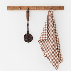 Linen tea towel in Cinnamon gingham. Kitchen dish towel. Hand towel. Linen dish cloth