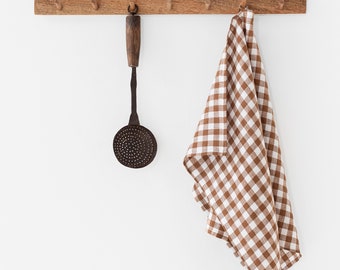 Linen tea towel in Cinnamon gingham. Kitchen dish towel. Hand towel. Linen dish cloth