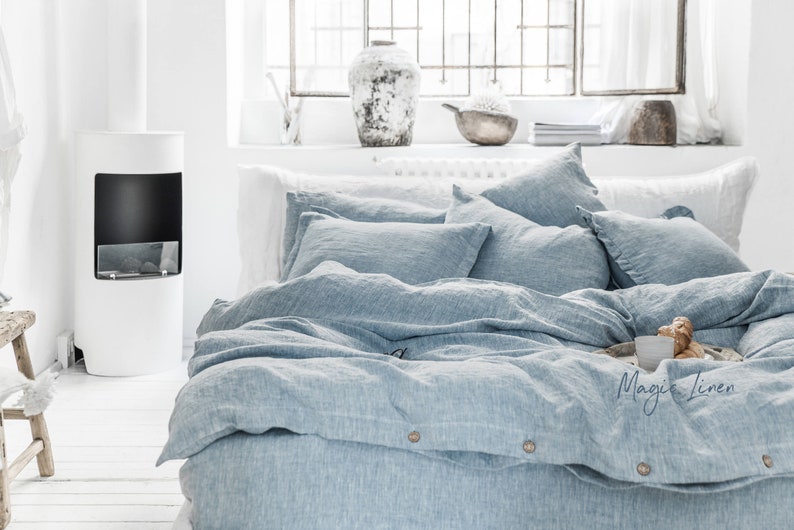 Linen Duvet Cover In Blue Melange Light Denim Color Image 0