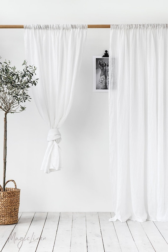 Rod Pocket Sheer Linen Curtain Panel Custom Size Day Curtain Etsy