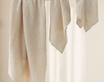 Juego de toallas de lino con textura de gofre color vainilla – 3 toallas de baño de lino lavado a la piedra – Regalo minimalista y ecológico para el baño – Decoración natural neutra