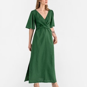 White linen dress AGRA. Linen maxi dress. Wedding dress. Elegant dress. Linen wrap dress. Linen clothing for women Green