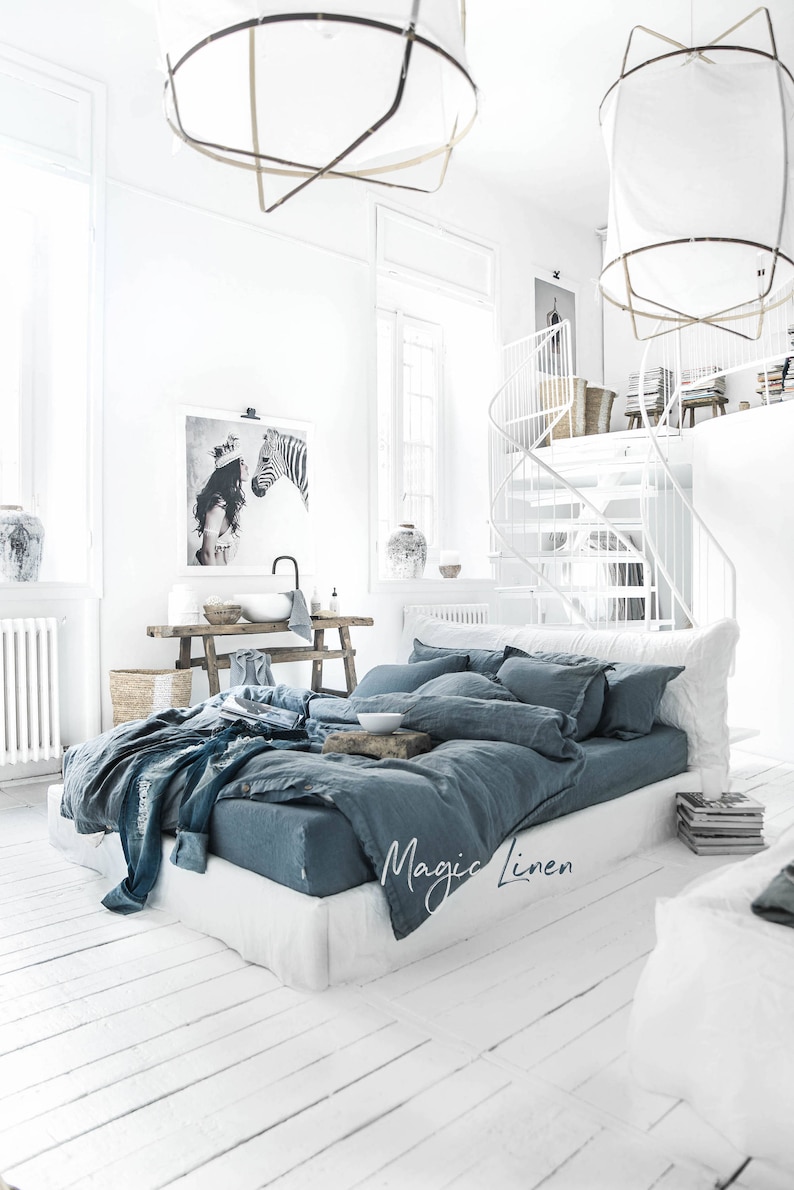 Linen Bedding Set in Gray Blue. Linen Duvet Cover 2 Etsy Canada