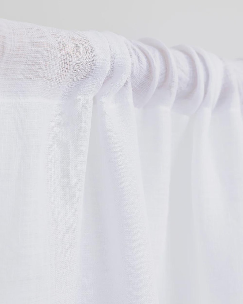 White Sheer Linen Rod Pocket Curtain – Panel for Windows, Doors or Room Dividers – Lightweight Custom Farmhouse Style Drapes image 3