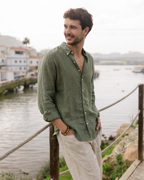 Men's Linen Shirt BOSTON in Mist green | MagicLinen S