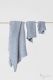 Linen towel set in waffle, light gray color: hand, face, body linen towels. Absorbent bath towels. 