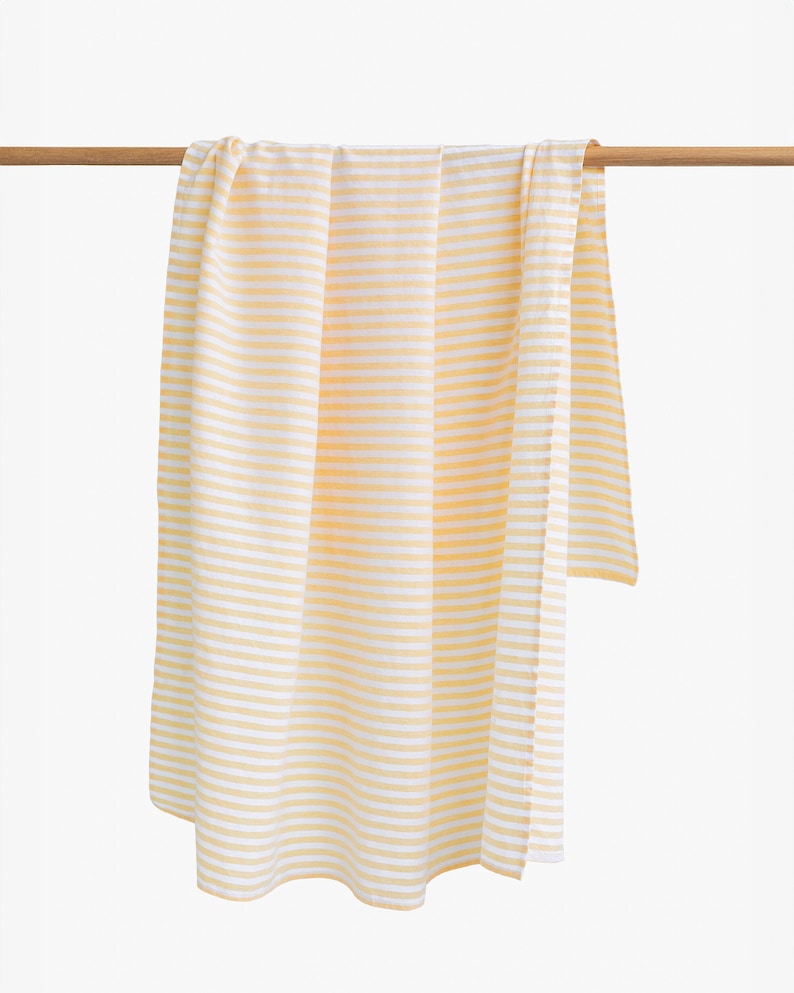 Yellow Striped Linen Beach Towel – Bath Sheet – Quick Dry Cotton Linen Blend – Lightweight Summer Body Towel – Oversized Spa Blanket image 2