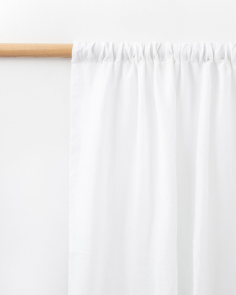 Rod pocket linen curtain panel in natural color 1 pcs. Semi-sheer linen drapes. Custom sizes White