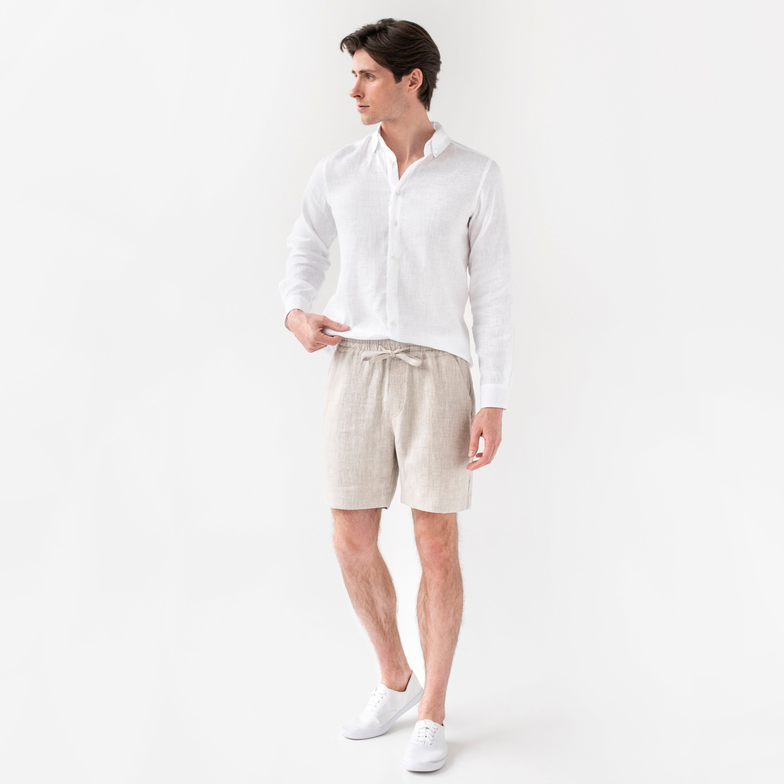 Pantalones Cortos Blancos Hombre Shorts De Lino Para Hombre Con