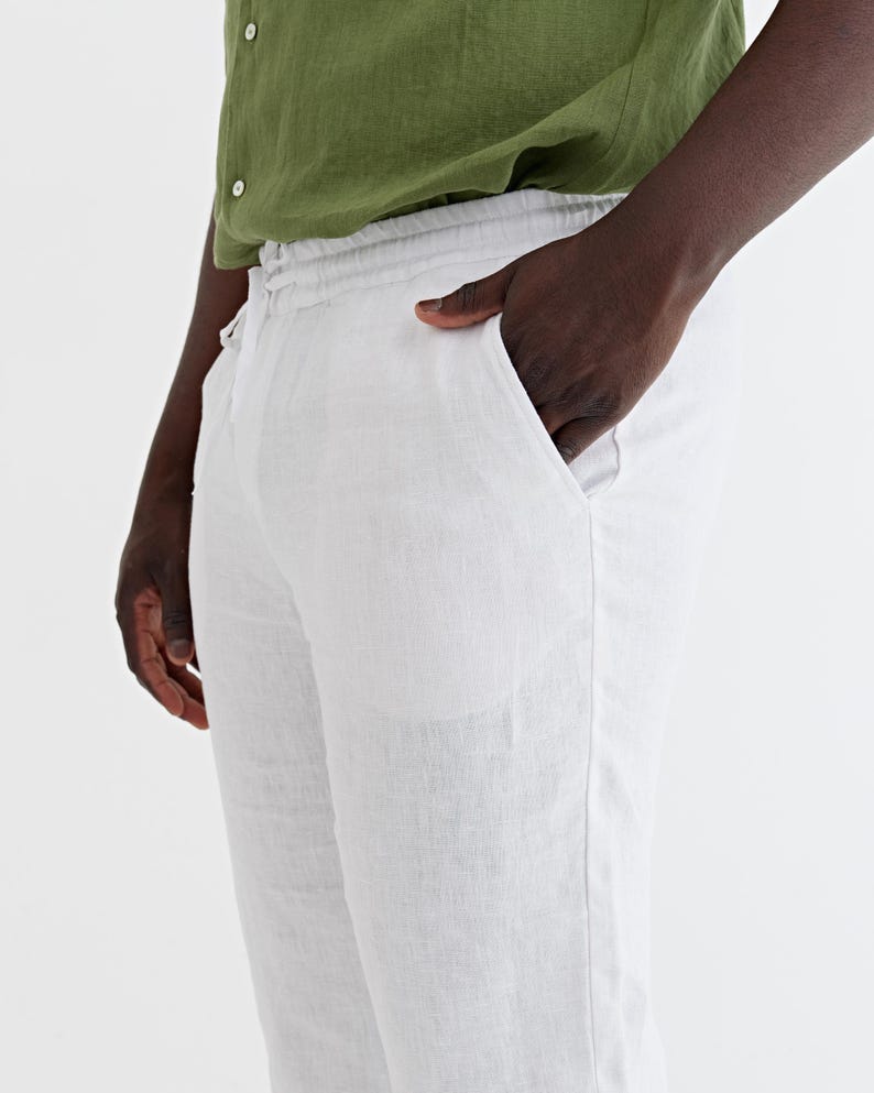 Men’s Linen Pants — Natural Melange Drawstring Pants — Tapered Summer Trousers PALERMO image 8