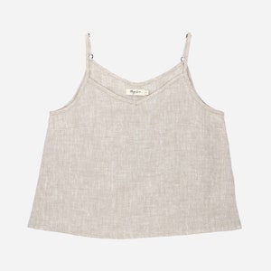 Sleeveless linen top ZION in Natural melange Spaghetti strap top Summer clothing for women Linen tank top image 3