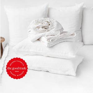 White Linen Sheet Set – Crisp Stonewashed Bedding – Breathable Flat Sheet, Fitted Sheet and Pillowcases – European OEKO-TEX Certified Linen