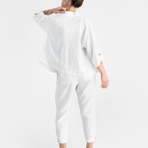 Linen blazer BANOS. White cardigan. Linen kimono jacket, open front cardigan. Linen top for women, loose fit image 2