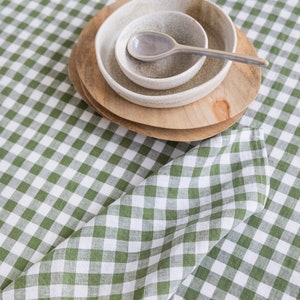 Linen tablecloth in Forest green gingham. Rustic farmhouse tablecloth. Large tablecloth. Kitchen table linen. Custom sizes available image 4