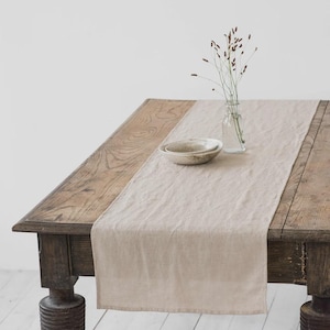 Natural Oatmeal Linen Table Runner – Raw Neutral Table Decor – Rustic Farmhouse or Minimalist Styling – Custom Linen Gift or Wedding Accent