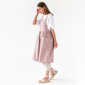 Linen pinafore apron Pinafore dress with pockets Stonewashed linen apron for cooking and gardening image 4