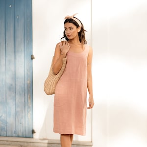 Pinafore linen dress LUCCA in Ash rose / Sleeveless summer dress / Tunic dress / Womens clothing