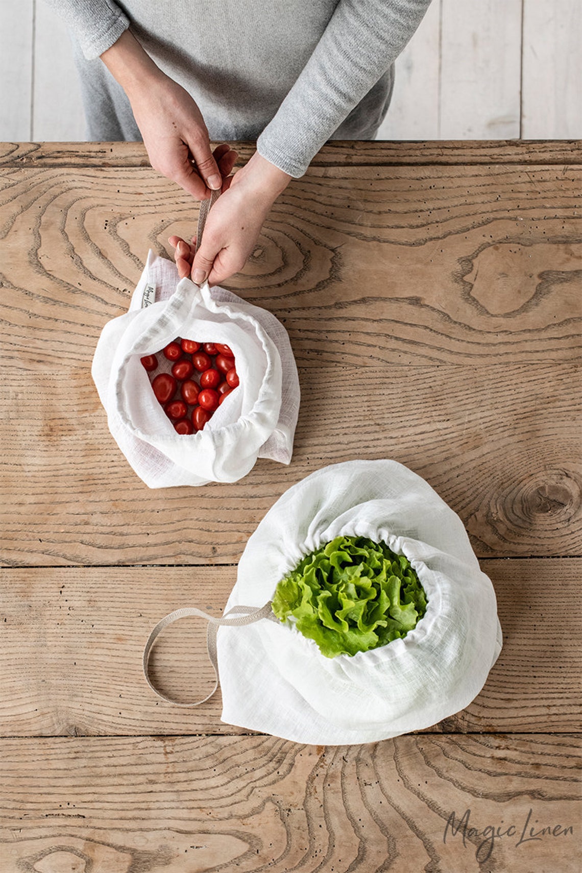 Reusable Linen Produce Bags Set of 2. Plastic Free Linen Etsy
