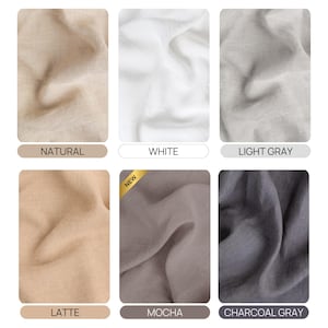 six neutral fabric swatches in various colors, including natural, white, light gray, latte, mocha, and charcoal gray. The colors may appear slightly different due to lighting and screen settings, so check the color options in the drop-down to confirm availability.