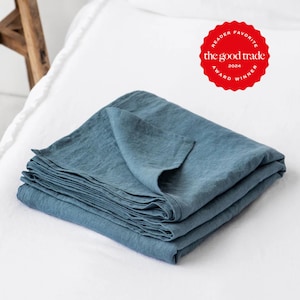 Gray Blue Linen Flat Sheet – Stonewashed Cool Tone Bedding – Soft Breathable Flax Layer – Natural Linen Sheet – Queen King Sizes