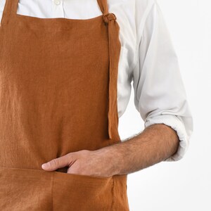 Linen apron for men. Cooking apron in brown, gray, blue colors. Apron with pockets. BBQ apron Cinnamon brown