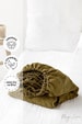 Linen fitted sheet in Olive Green. King, Queen, Custom bed sheets. Washed linen bedding. 