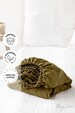 Linen fitted sheet in Olive Green. King, Queen, Custom bed sheets. Washed linen bedding.