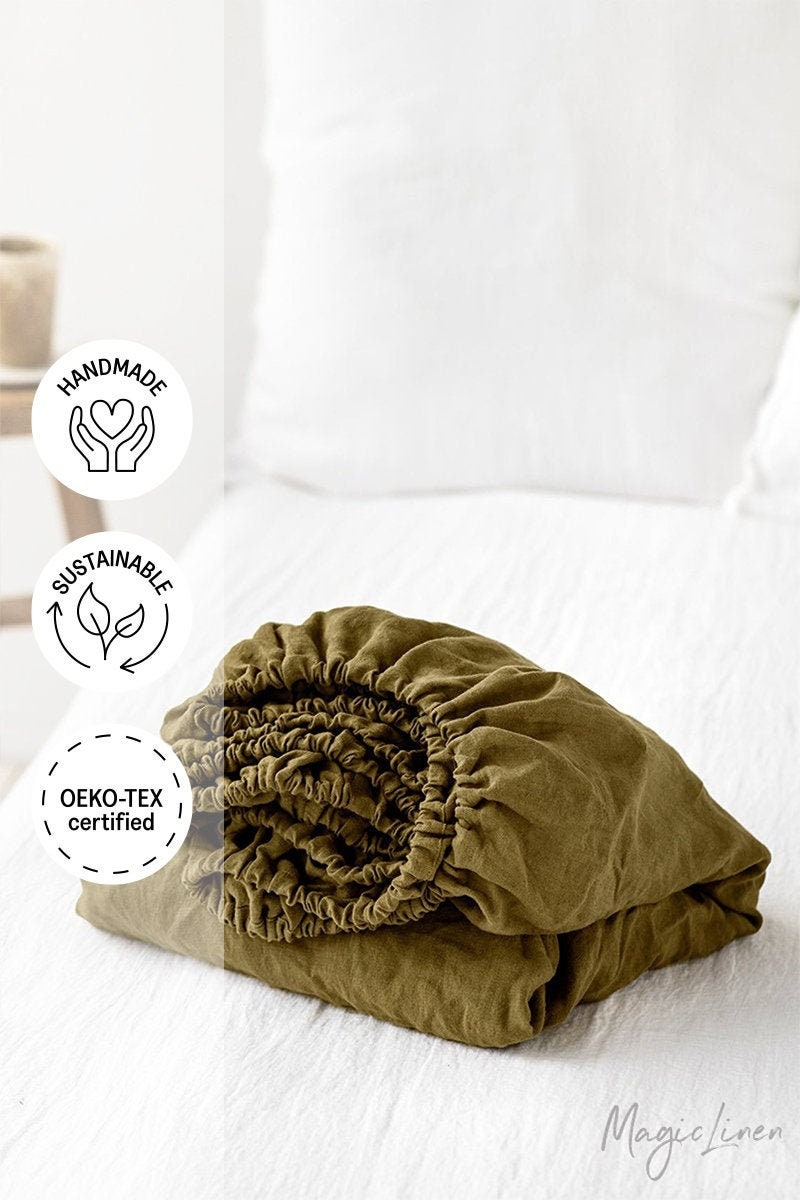 drap-Housse En Lin Vert