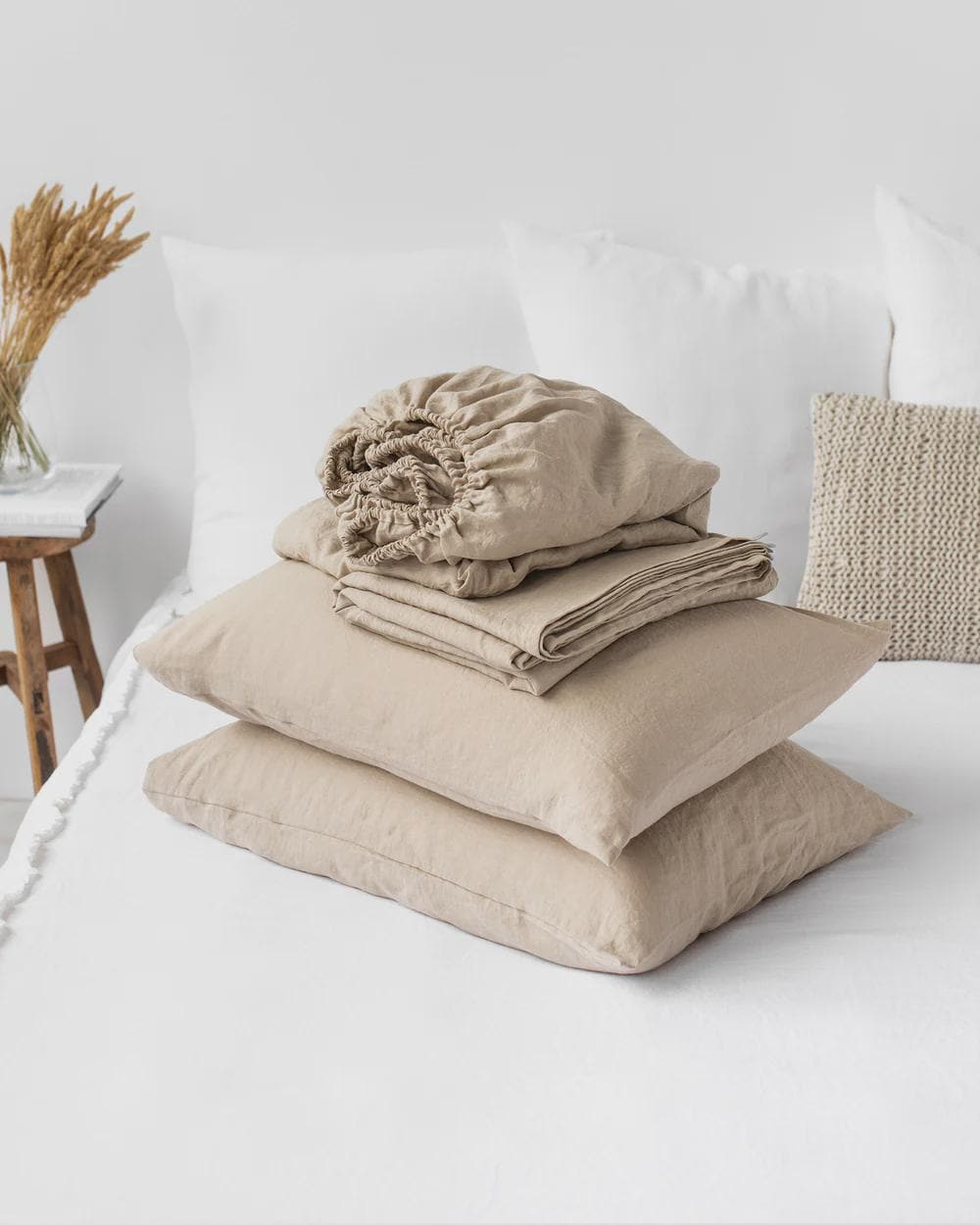 YnM French Linen Bettwäsche-Set 3-teilig - Doppelbett, Armeegrün, Aus Natürlichem Leinen