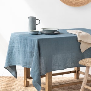 Linen tablecloth in various colors. Round, square, rectangular table linens. Custom linen fabric tablecloth. Grey blue