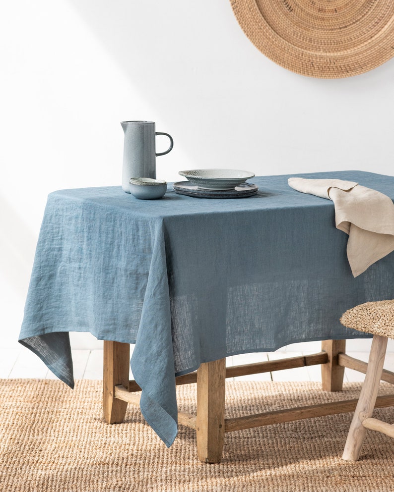 Linen tablecloth in various colors. Round, square, rectangular table linens. Custom linen fabric tablecloth. Grey blue