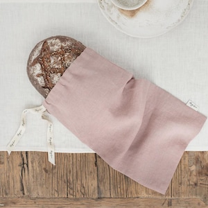 Sac à pain en lin avec cordon de serrage - Rangement du pain lavé à la pierre réutilisable - Sac de rangement des aliments durable - Linge de cuisine écologique